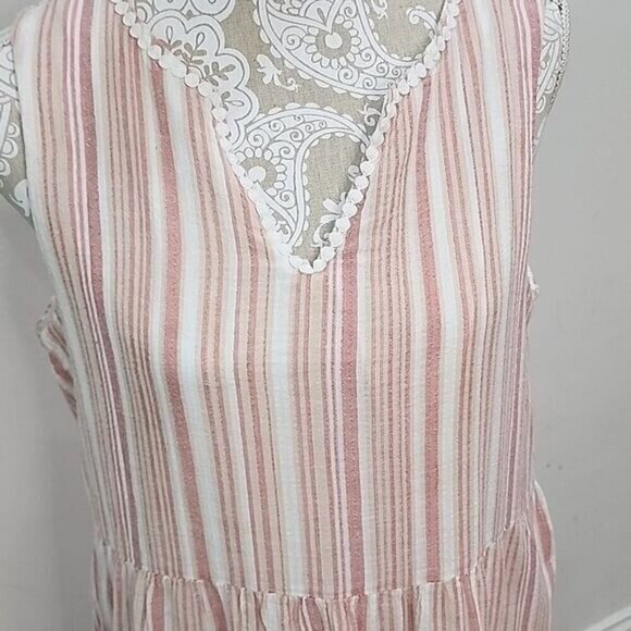 Ronnie Nicole Dress Mini Sleeveless Pink Stripped Ruffled Tiers Women's Large - Picture 2 of 6